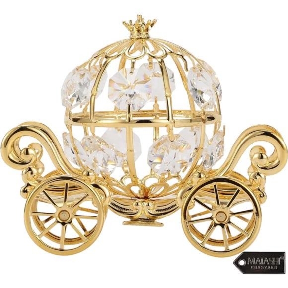 24K Gold Plated Small Cinderella Pumpkin Coach Figurine Ornament | Anniversary - Picture 1 of 7